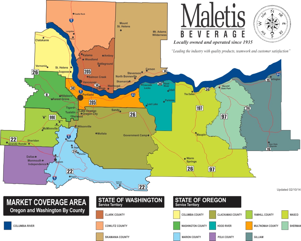 Revised 02-10-14 Maletis Territory Map By County with river - OR and WA